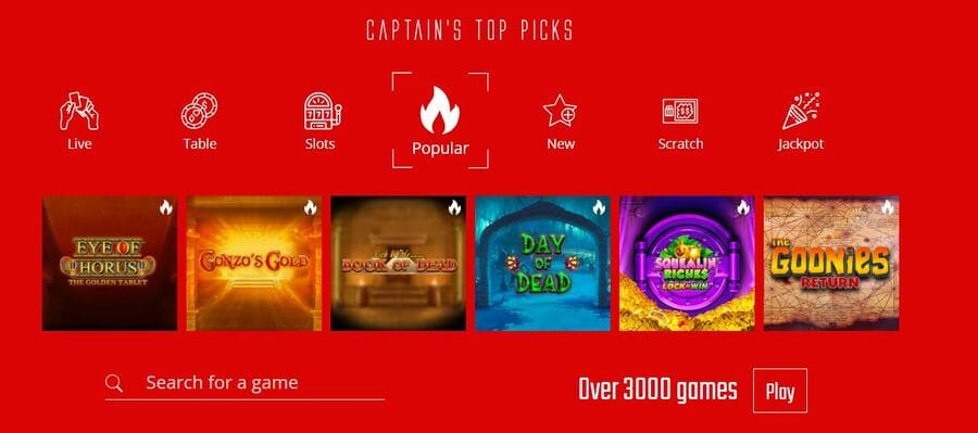 Captain Spins Top Games