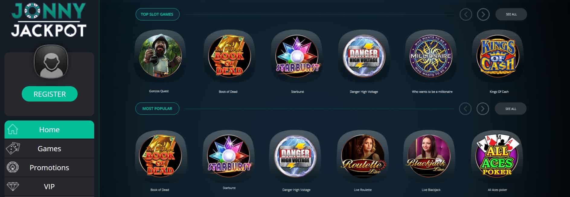 jonny jackpot casino games